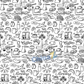 线描食物餐具矢量背景图